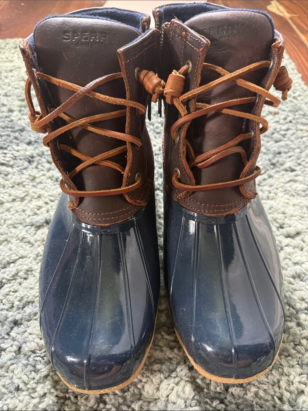 Sperry Navy & Brown Lace-Up Duck Boots - Picture 1 of 4